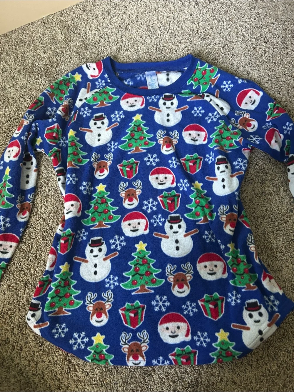 The Children's Place Blue Holiday Fleece Top with Snowmen & Festive Icons